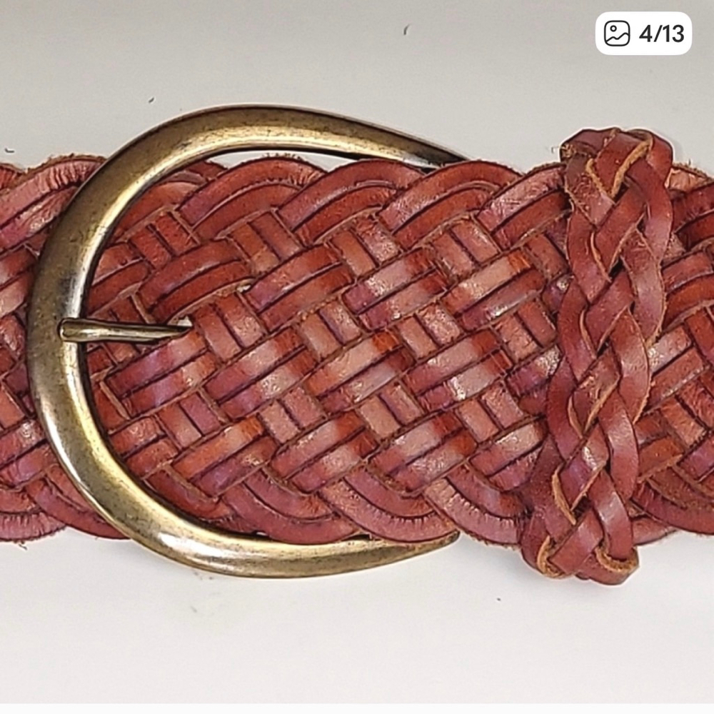 Express Brown Woven Leather Braided Belt - Picture 4 of 13